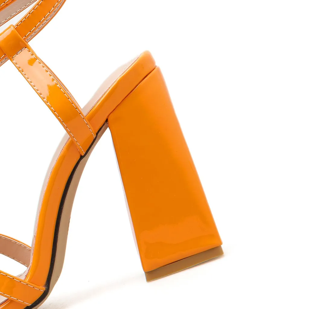 Женская обувь с открытым носком оранжевого цвета; стильная обувь в стиле ретро с пряжкой на квадратном каблуке в римском стиле; женская обувь; zapatos de mujer sandalias mujer;#4