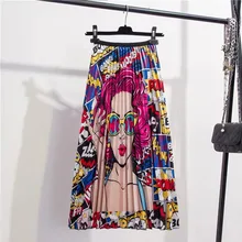 Летние Плиссированные женские юбки с мультяшным принтом, эластичные юбки с высокой талией в стиле бохо Femme, длинная юбка, модная уличная женская повседневная юбка