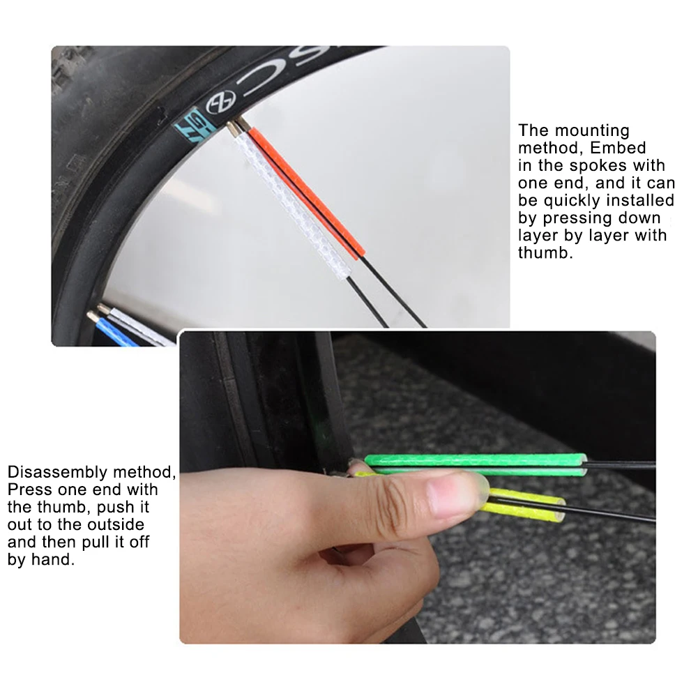 1 упаковка велосипедов цветной, отражающий спицы УФ-стойкие водонепроницаемые износостойкие светоотражающие полосы Аксессуары для велосипеда