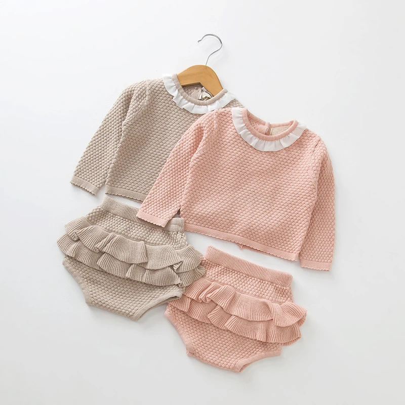 

Spring Autumn Fashion 2019 New Baby Girls Clothes Long Sleeve Knit Sweater+Shorts Sets Children Clothing Baby Clohting Knit Suit