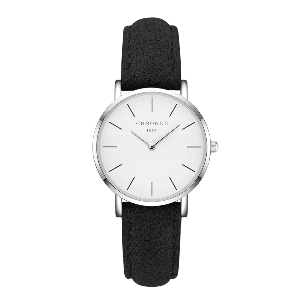 CHRONOS Women's Watches Ladies Fashion Minimalist Watches Female Leather Wrist Watches White Analog Face Two-Hand Dial Clock CHRONOS Women's Watches Ladies Fashion Minimalist Watches Female Leather Wrist Watches White Analog Face Two-Hand Dial Clock