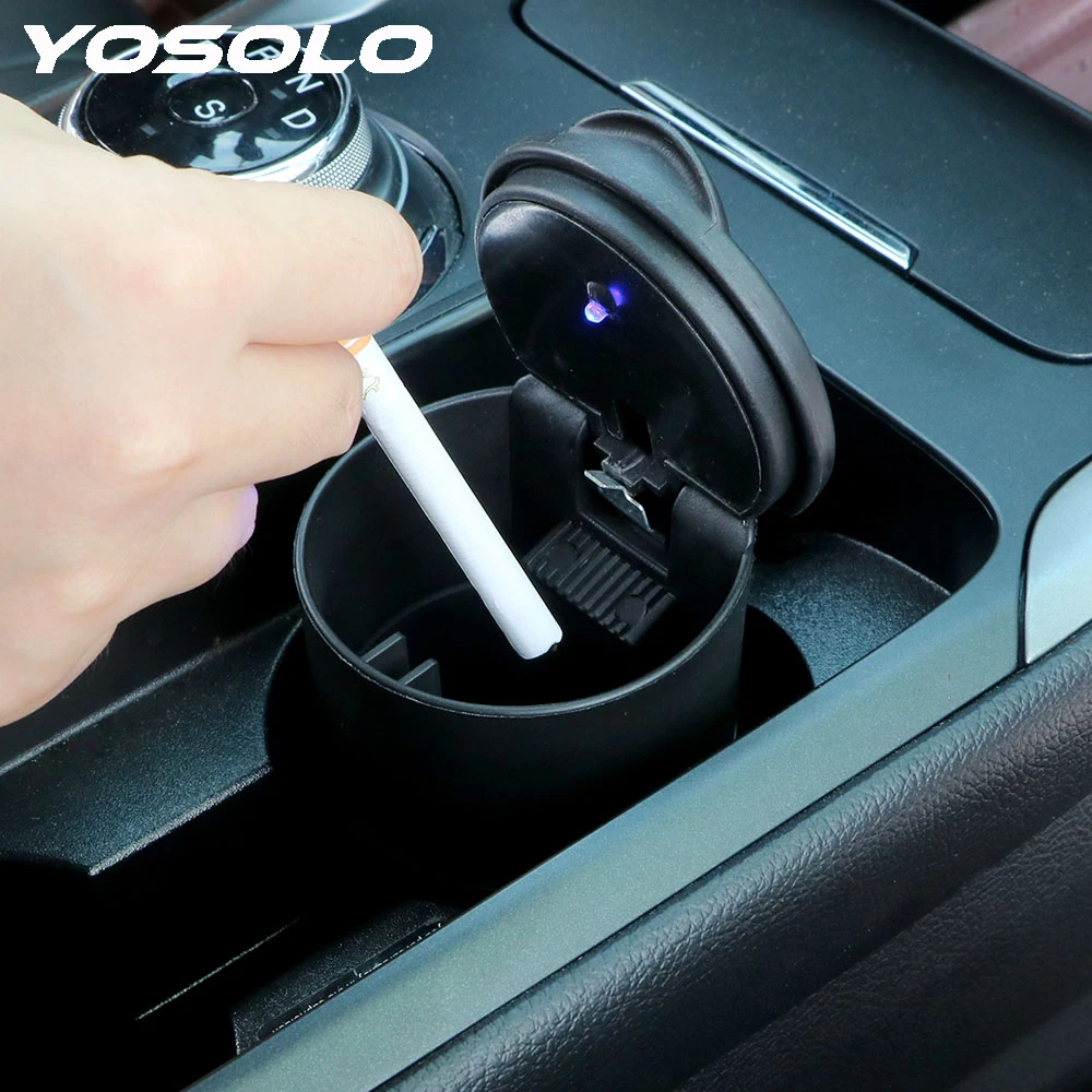 

YOSOLO Car Ashtray with LED light Automobile Ashtray Storage Cup High Flame Retardant PBT Materia Car Accessories Car styling