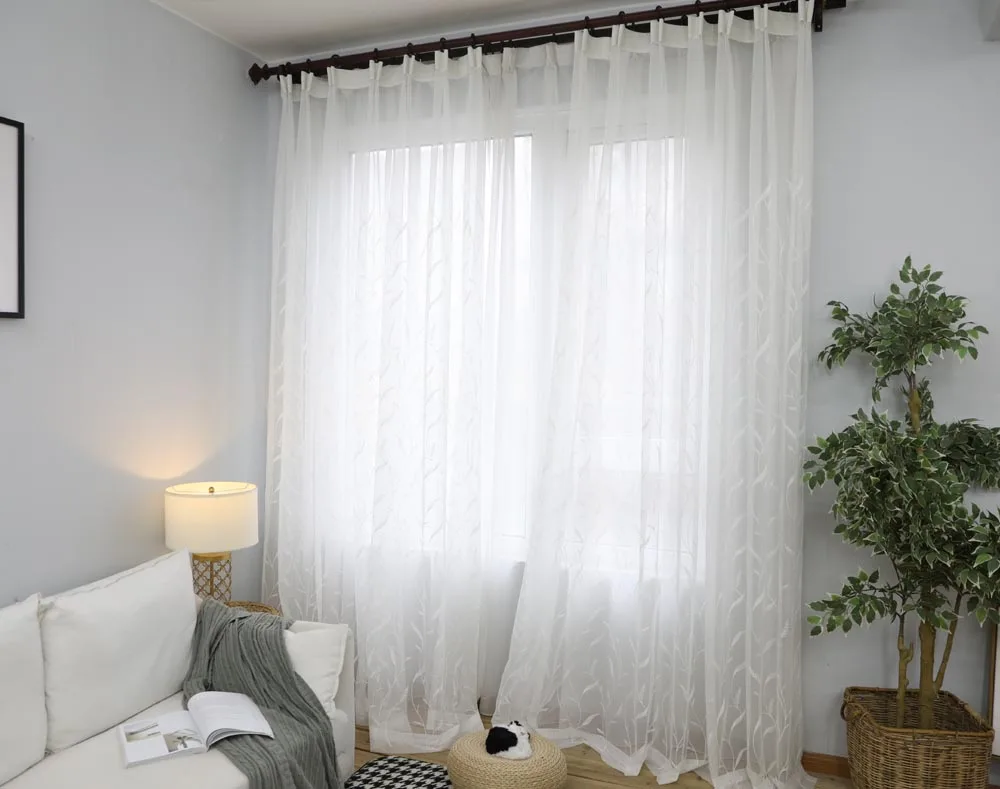 Простой базовый современный лист вышитые занавески для гостиной свадьбы комнаты французские оконные панели марли WP061C