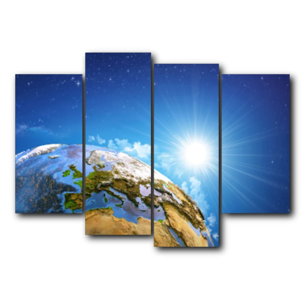 

Modern Vintage 4 Panel Earth Sunshine Posters and Prints Canvas Painting Wall Artwork For Living Room Home Decor No Frame