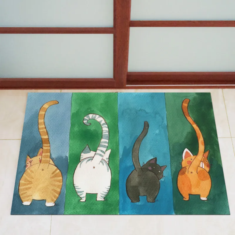 

60x90cm Pussycat Water Absorbent Bathroom Rug Set Cute Luckycat Non-slip Rubber Sole Door Mat Environmental Protection Print+dye