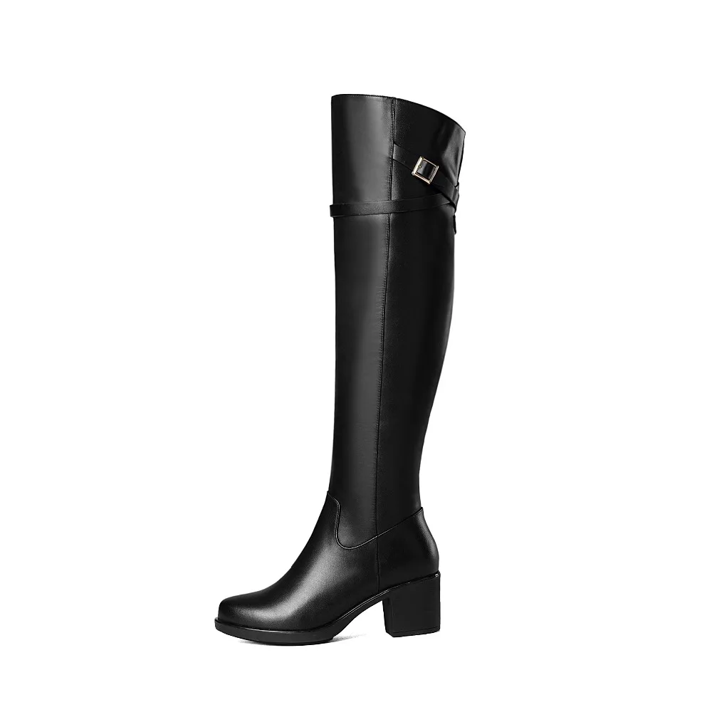 Mode Chaussures Beige 2019 Véritable Leatther Genou Femmes De Haute black D'hiver Chunky Zipper Beige Med Bottes Confortable Boucle Talons N80PymOvwn