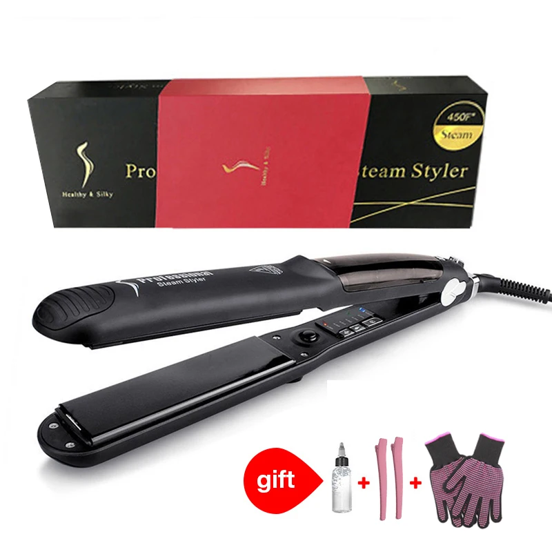 

110v-220v Ceramic hair straightener fast heat Professional Steam Hair Straightener Vapor Hair Flat Iron Curler Hair Styling Tool