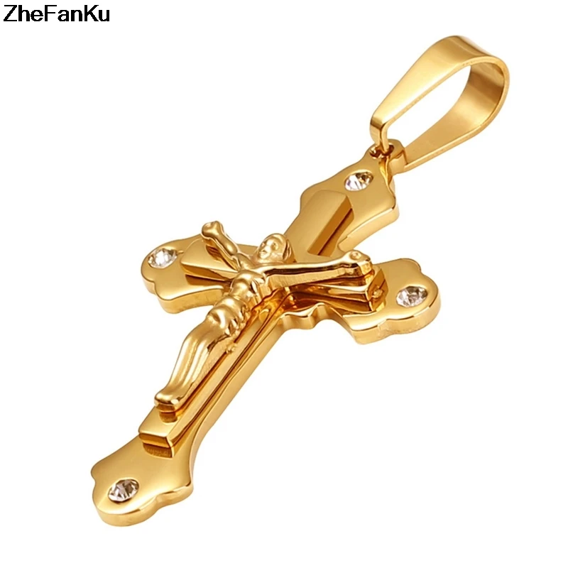 Fashion Male Cross Pendant Gold Titanium steel Jesus Cross Pendant
