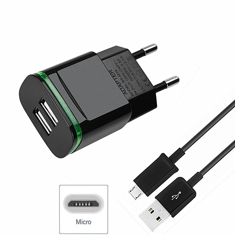 Зарядное устройство с двумя светодиодами USB 2 А безопасный адаптер для быстрой