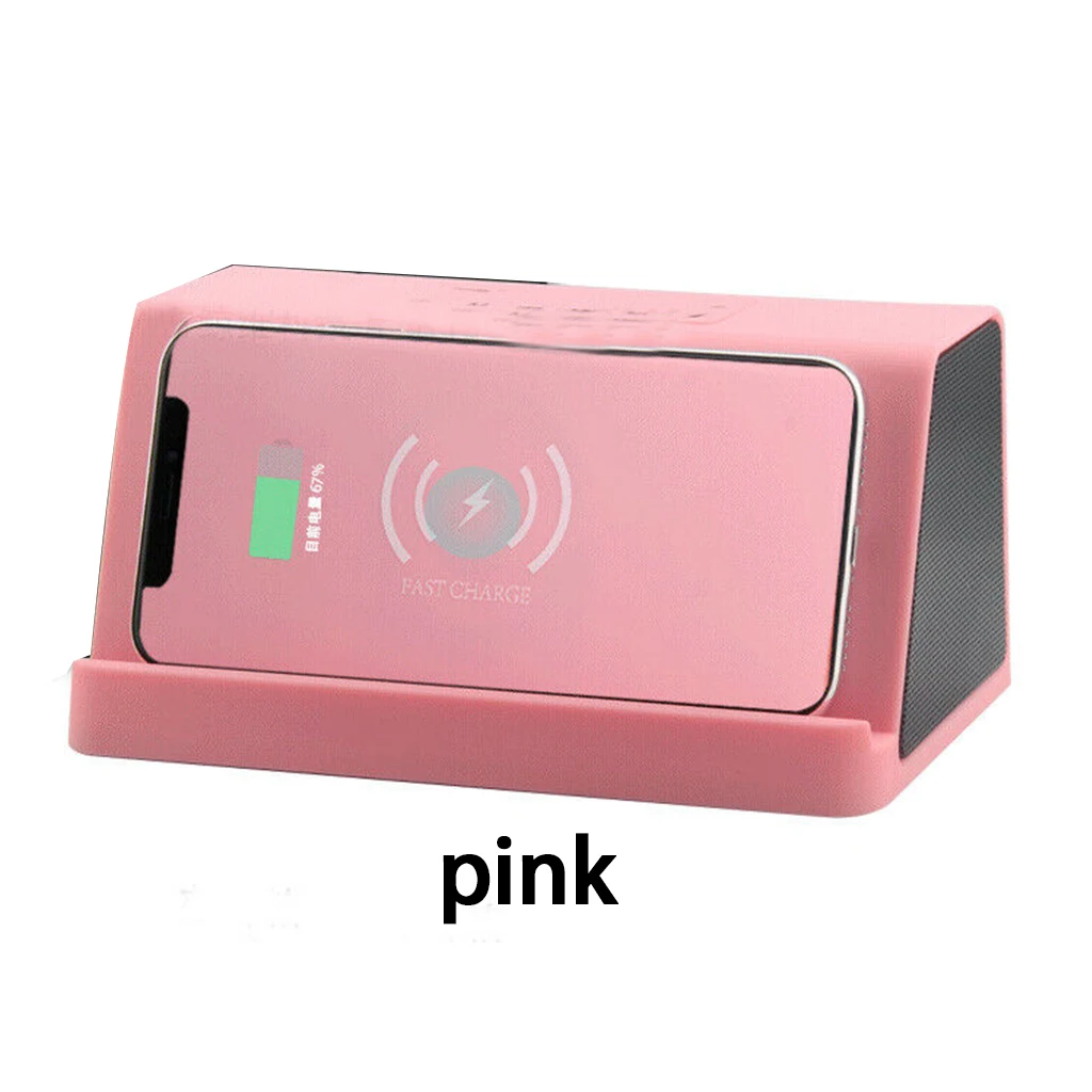 Быстрое беспроводное зарядное устройство bluetooth динамика стерео держатель телефона Мобильная мощность Быстрое беспроводное зарядное устройство беспроводной стерео сабвуфер - Цвет: pink