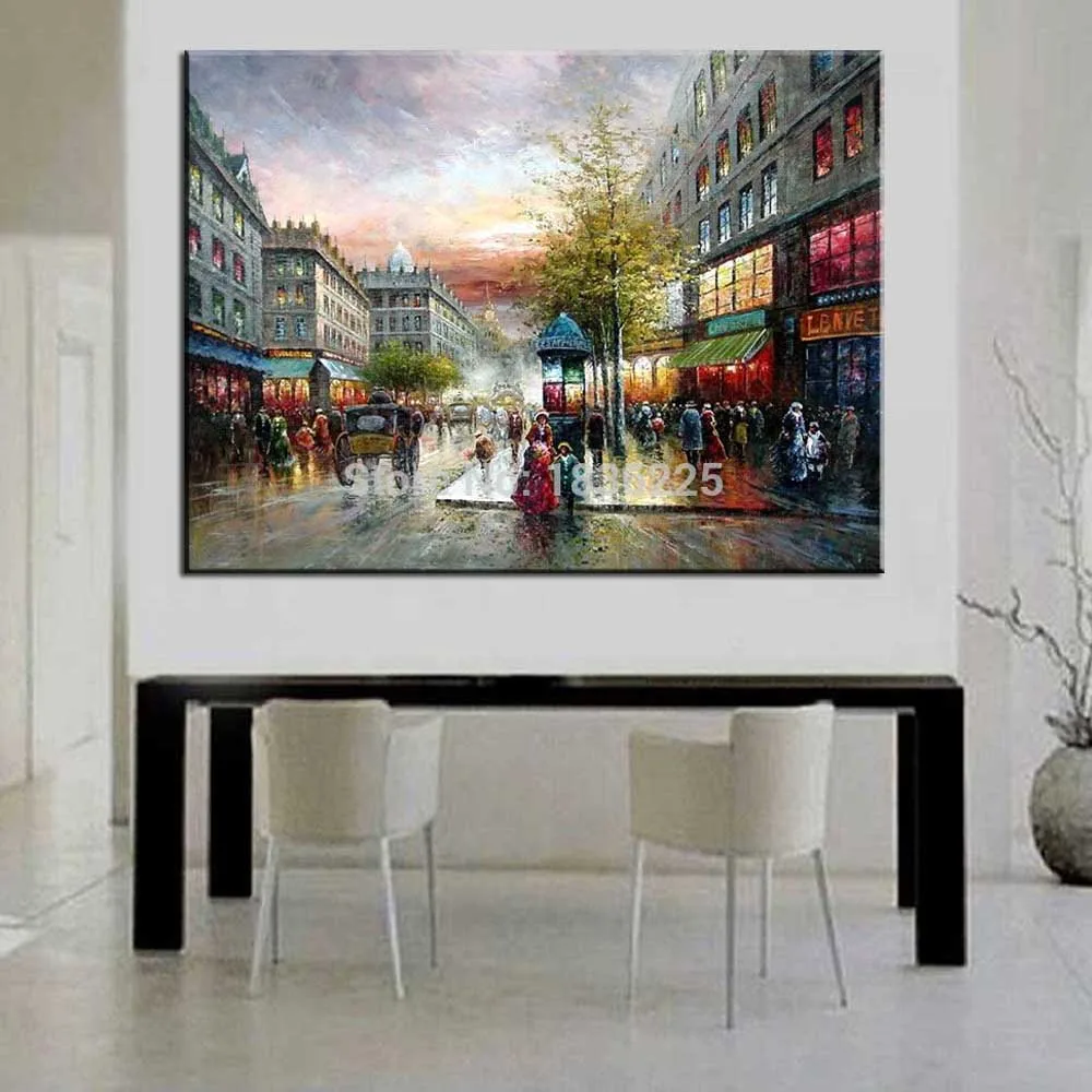 Top Artist Hand Painted High Quality Knife Paris Street Oil Painting