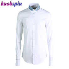 Модная мужская рубашка Элегантная вышивка воротник длинный рукав тонкие мужские рубашки сплошной цвет плюс размер 80% хлопок рубашки мужские