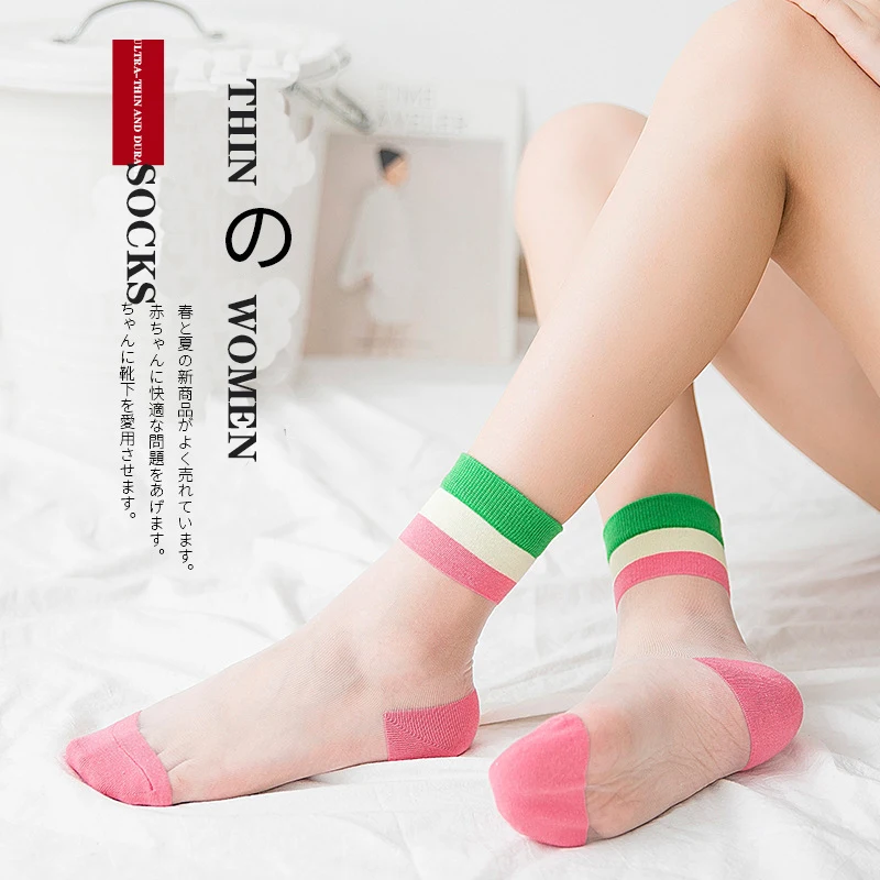 

Ankle Socks Women Ms Rainbow Glass Wool Socks Thin Transparent Summer Institute Of Cass Stripe The Wind Tube Silk Mesh Socks