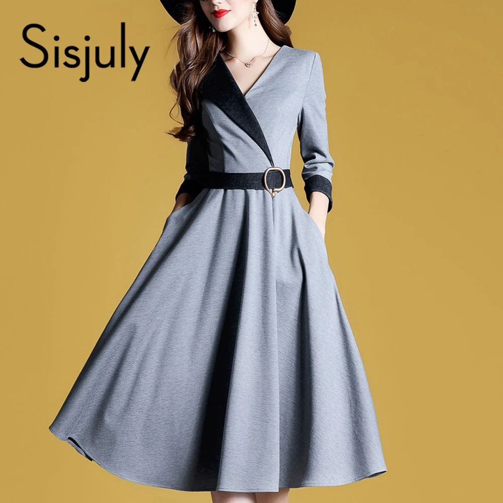 Sisjuly Women Dresses Fashion A Line Autumn High Street Waist Belt Slim Party Office Lady Elegant Midi Long Sleeve Dress Girl