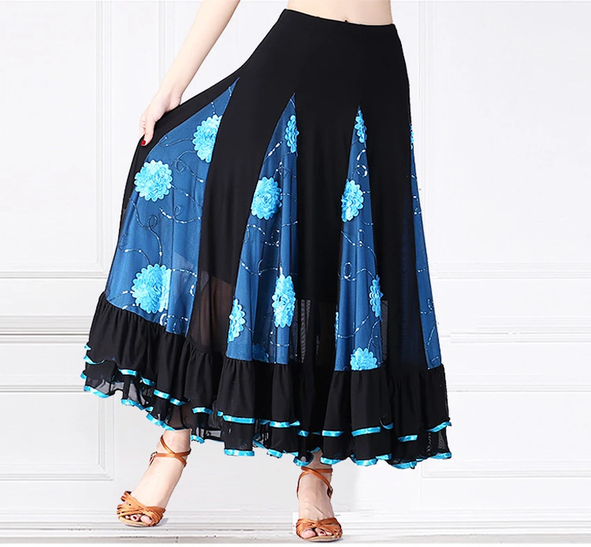 Бальные юбка для танцев длинные Длина распространения подол элегантный современный танец юбка макси Для женщин фламенко Латинской Танго
