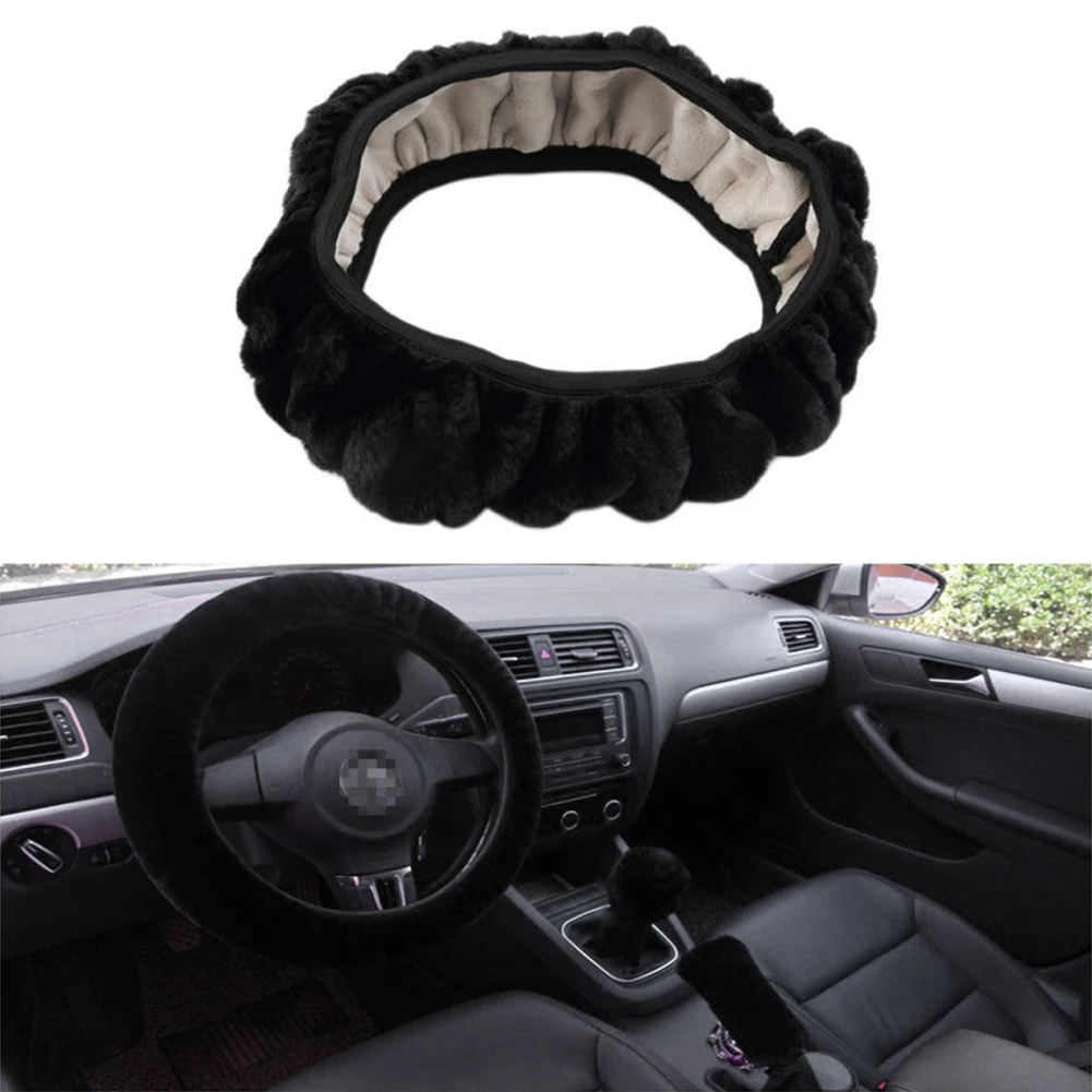 

1pc Durable Universal Car Auto Elastic Breathable Handmade Skid-proof Steering Wheel Cover Black Fabric Non-slip