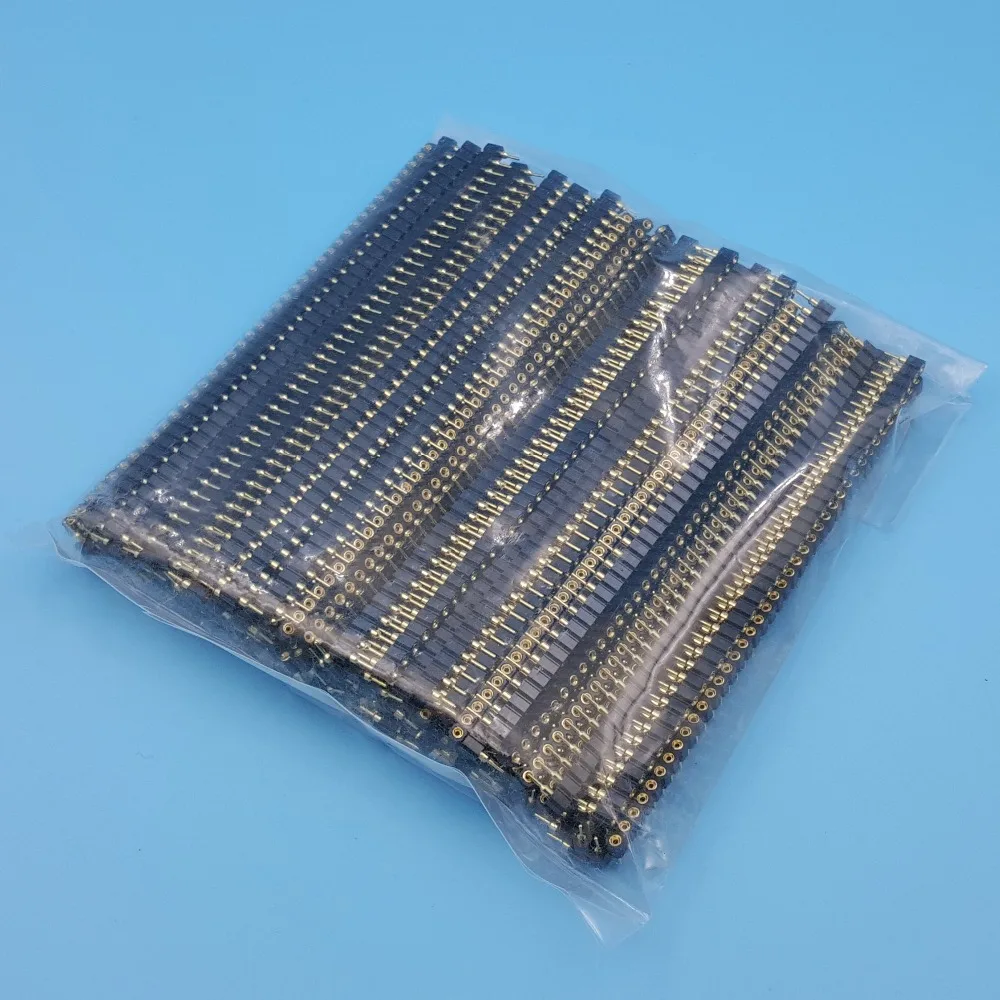 

100Pcs 2.54mm Female 40Pin Round Gold Plated Pin Header Strip Straight Single Row