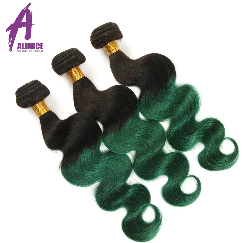 Alimice Ombre Bundles With Closure 1BGreen Human Hair Weave 3 Bundles With Closure Brazilian Body Wave Bundles With Closure (19)