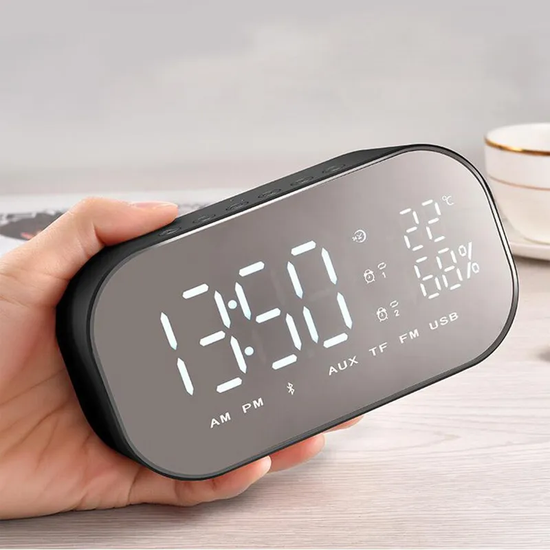 New LED Alarm Clock With FM Radio Wireless Bluetooth Speaker Support Aux TF USB Music Player Wireless For Office Bedroom