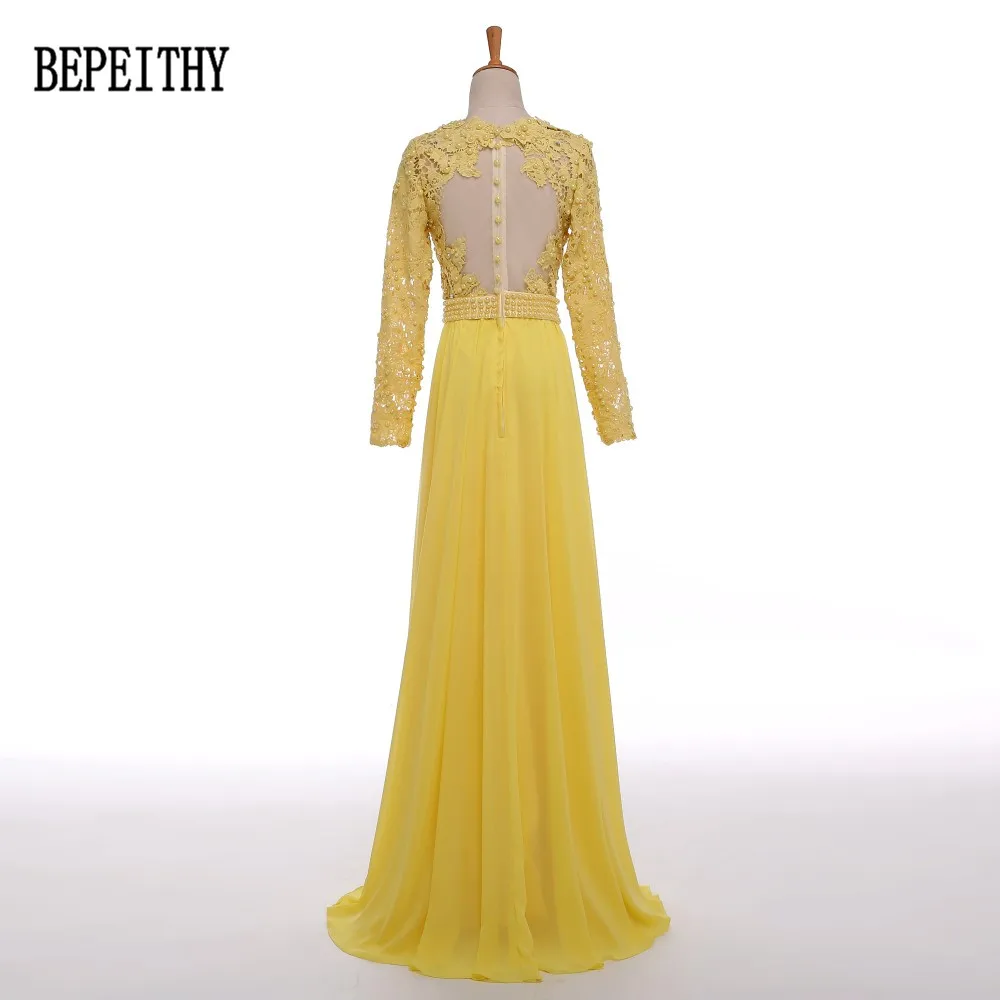 BEPEITHY великолепное элегантное желтое вечернее платье с длинными рукавами и кружевным верхом, элегантные вечерние платья, недорогие платья для выпускного вечера