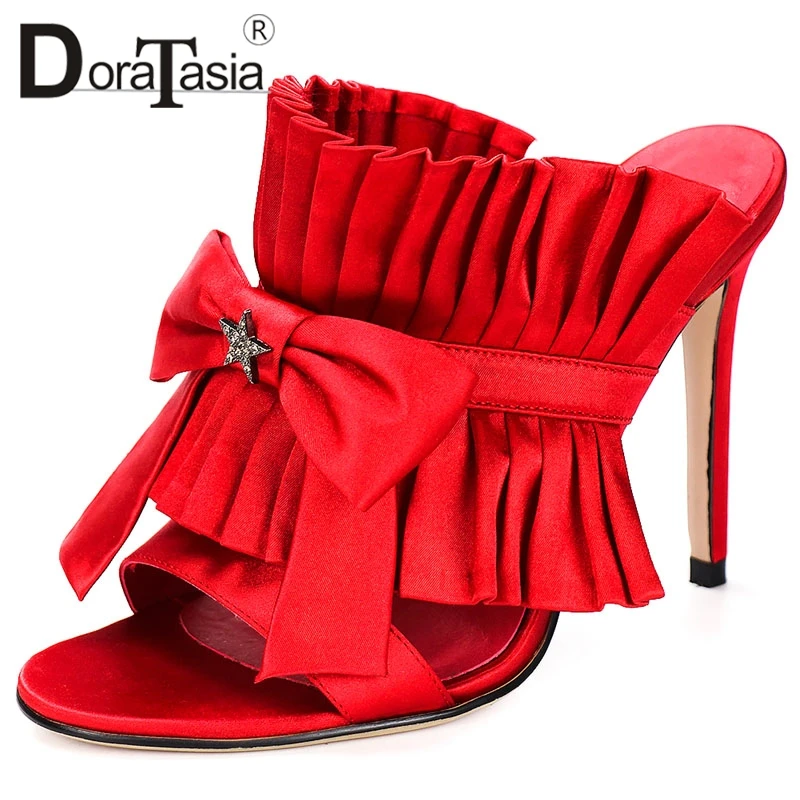 

DORATASIA 2019 Large Size 35-43 Dropship Peep Toe Summer Pumps Woman Shoes Thin High Heels Red Shoes Woman Pumps Mule Shoe