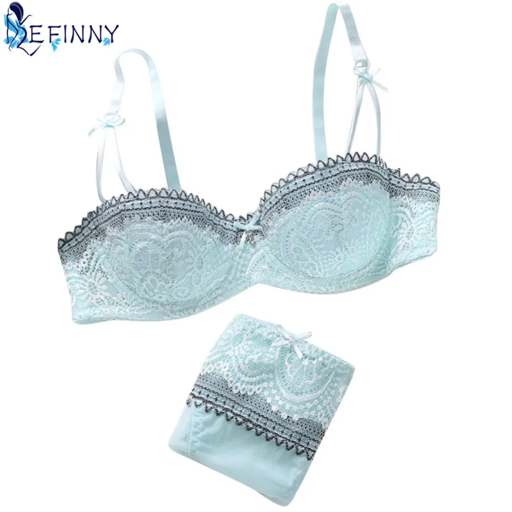  2019 Sexy Women Mesh Sweet Push Up Bra Sets 1/2 B Cup Underwire Underwear Silk Lace Flower Bra Brie