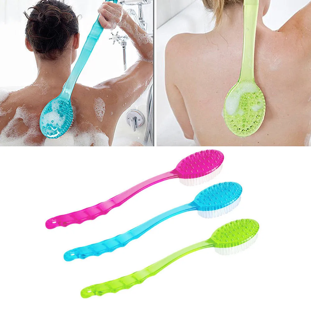 

Bath Shower Brush with Long Wood Handle Scrubber Brush Soft Bristle Skin Body Massage Back Rubbing Bathroom Accesories #F