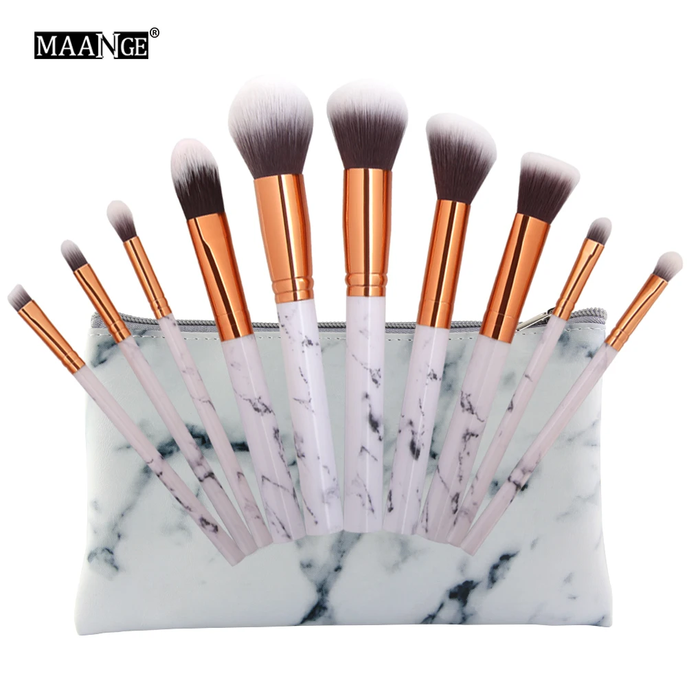 

10PCS Marmer Patten Make Borstel voor Cosmetische Poeder Foundation Oogschaduw Lip Make up Kwasten Set of Tas