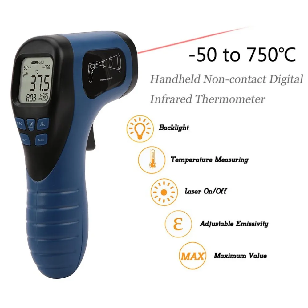 Цифровой инфракрасный термометр Бесконтактный лазерный температурный пистолет-Тестер C/F Регулируемый Ручной измеритель
