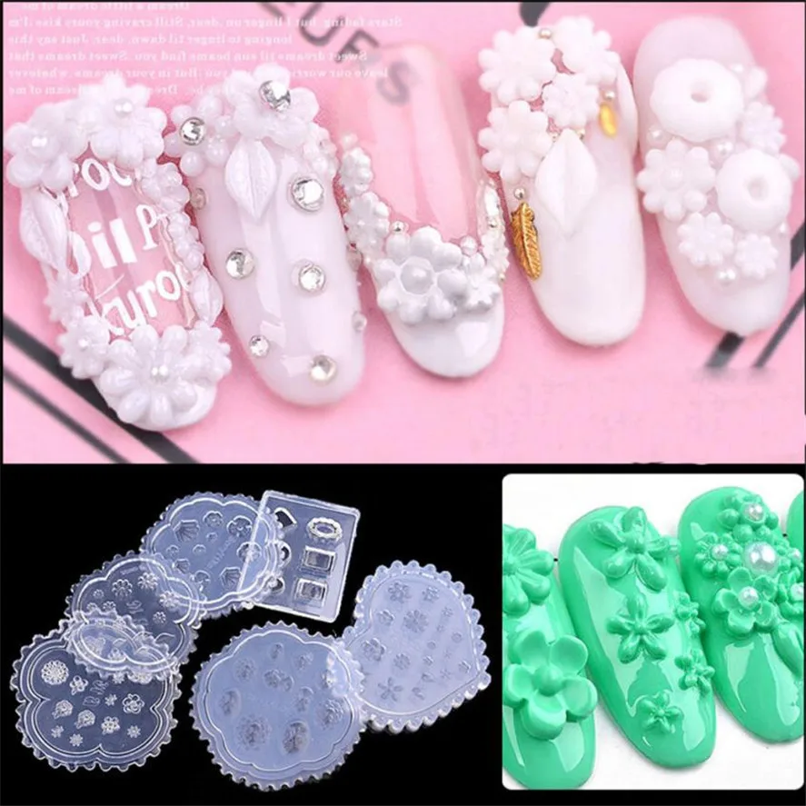 

Nail Silicone Mold Template 1pc Popular Embossing Mould Japanese Carved Flower Silicone Mold Nail Art Tool 15