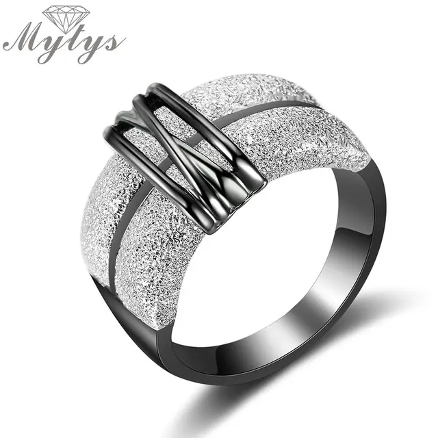 Mytys Nero e Argento di Colore Della Miscela di Due Tono Oro Anelli per Le Donne Mytys Nero e Argento di Colore Della Miscela di Due Tono Oro Anelli per Le Donne