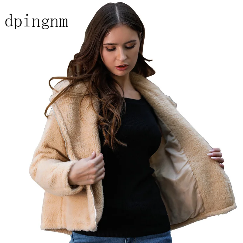 

plus size fleece faux shearling fur jacket coat women autumn winter plush warm thick teddy coat female casual overcoat