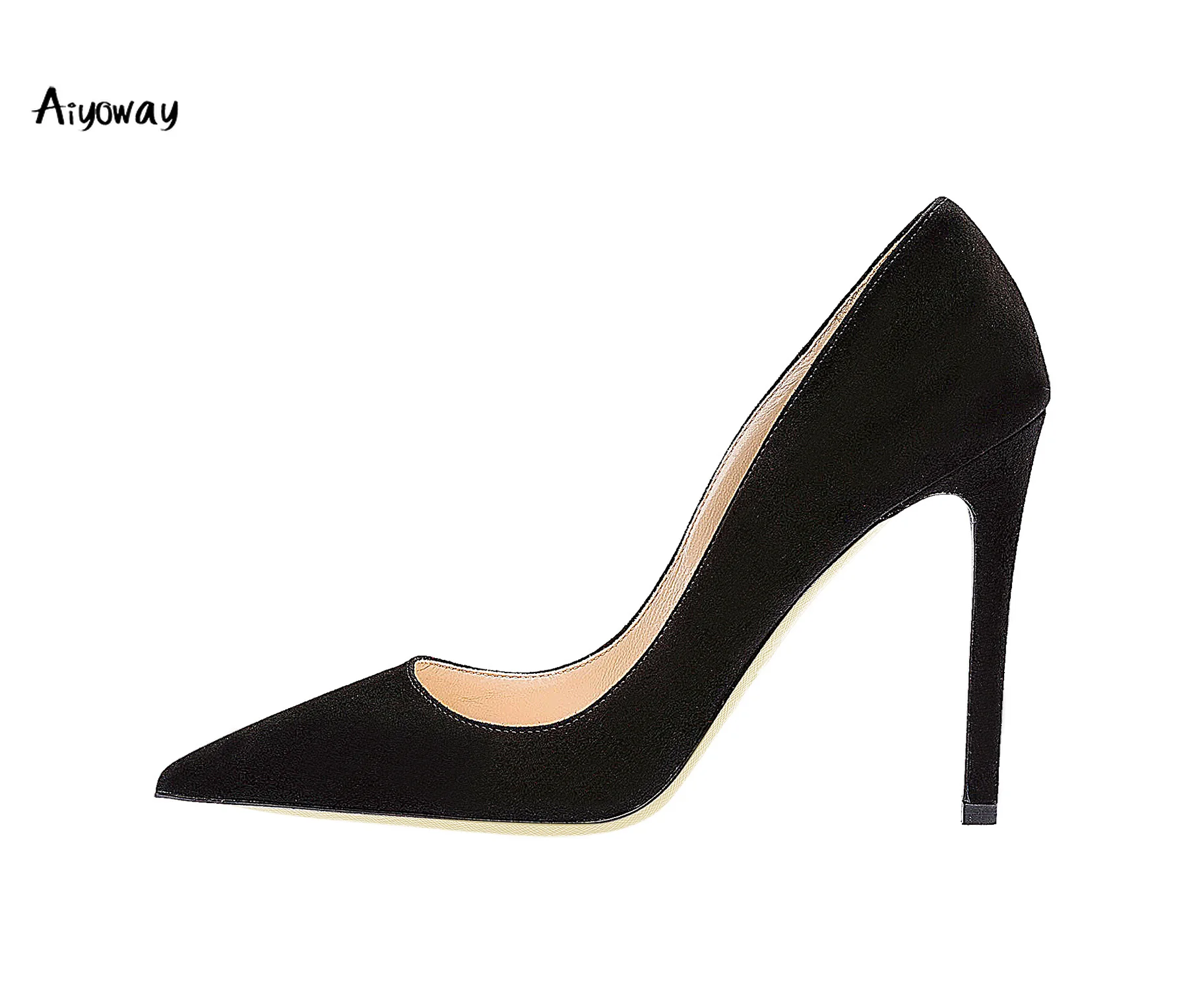 Aiyoway Women Shoes Pointed Toe High Heels Pumps Autumn Spring Party Shoes Slip-On Faux Suede women heels Black Red Brown heels