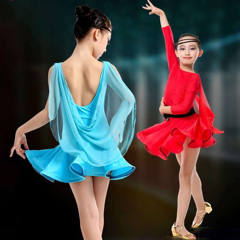 ZX Womens Ballroom Dance Dress Lace Sleeve Long Swing Skirt Professional Competition Modern Waltz Cha Cha Dress