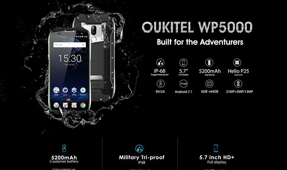 Oukitel WP5000 5,7 дюймов Octa Core21MP+ 13 МП 18:9 4G смартфоны ОЗУ 6 Гб ПЗУ 64 Гб IP68 Водонепроницаемые мобильные телефоны Helio P25