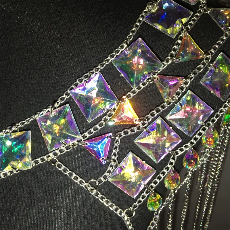 AKYZO Crazy crystal sequin женские комплекты из 2 предметов забавные праздничные наряды ручной работы в стиле пэчворк с металлической кисточкой и цепочкой Женский комплект