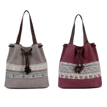 

Printing Women Canvas Shoulder Bag Retro Casual Handbags Tote Purse