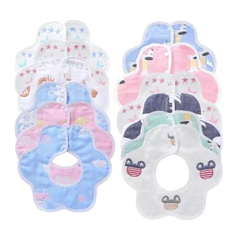 

Lovely Flower Styles Baby Bibs 6 Layers Rotating Double Snap Fashion Pattern Double-sided Pattern Bibs Girls Boys