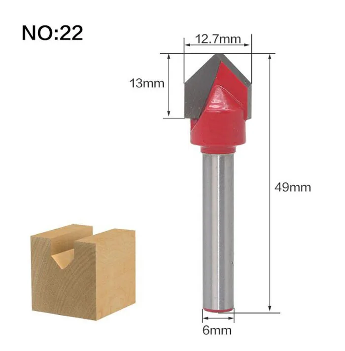 Фреза 1 шт. 6 мм хвостовик древесины фрезы прямой концевой фрезы триммер очистка заподлицо отделка угловая круглая бухта коробка биты инструменты - Длина режущей кромки: NO 22