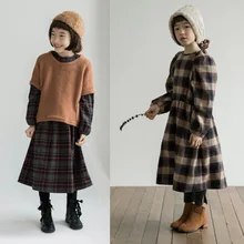 Г. Новое Хлопковое платье для маленьких девочек платья для маленьких девочек платье принцессы для малышей Детское платье в клетку зимняя одежда для малышей#3631