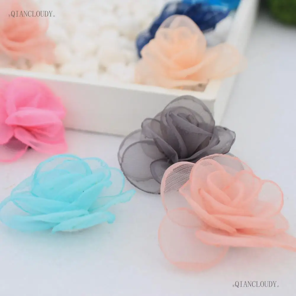 

1 pieces DIY Wreath Scrapbook Artificial Gauze Hair material burning rose stereo DIY Artificial camellia flower heads 5CM D26