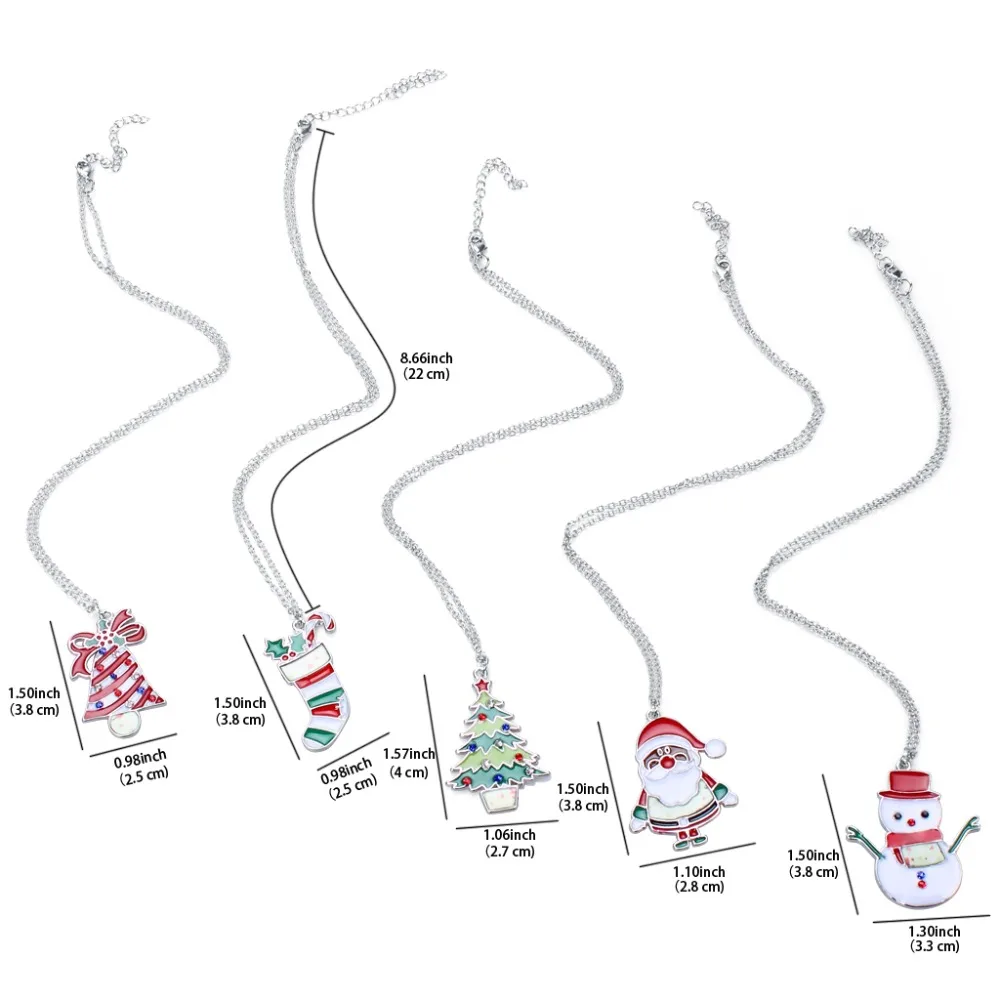 5Pcs Xmas Pendant Santa Claus Christmas Snowman Christmas Bell Xmas Pendant 5 Pcs Santa Claus Christmas Snowman Christmas Bell Christmas Tree Socks Sticker Printing Necklace