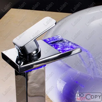 

Full LED waterfall faucet hot and cold copper wash basin single lever basin faucet color temperature