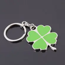 Hot Selling good luck silver green four leaves clover Key Ring men women clover Chain Keychain fine jewelry gift wholesale