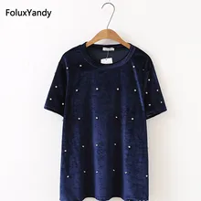 Бриллианты Футболки для женщин; Большие размеры 3 4 XL Повседневное круглым вырезом короткий рукав футболки розовый синий черный KKFY1362