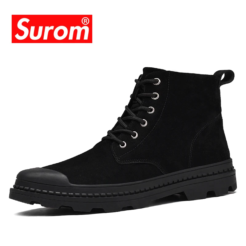 

Surom Autumn Winter Boots Men Basic Platform Ankle Boots Leather Out Door Men's Shoes Casual Lace Up male shoes adult Krasovki