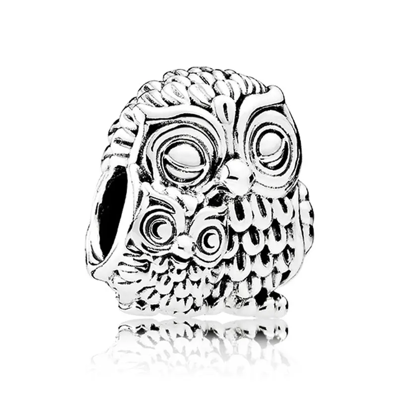 Authentic 925 Sterling Silver Bead Charm A Cute Parent Owl And Its Owlet Beads Fit Women Pandora Bracelet Bangle DIY Jewelry multicolor owl charm bracelet 3pcs