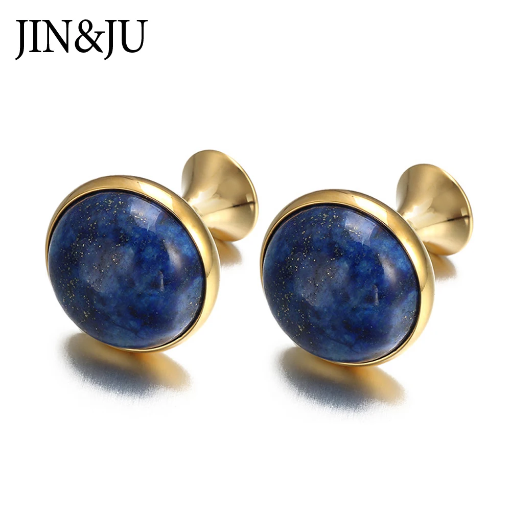Запонки JIN & JU мужские круглые с лазуритом люксовые запонки низким голенищем