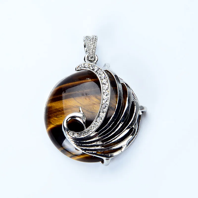 Tiger eye Stone 1 шт., богемные подвески в виде феникса из натурального камня для ожерелья, женская подвеска Маятник с фиолетовыми кристаллами, чакры, опал, модное ювелирное изделие - Окраска металла: Tiger eye Stone