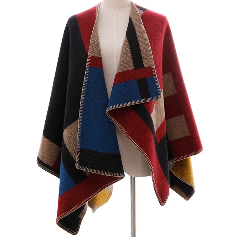 Brand Celebrity autumn wool Oversized sweater poncho winter cashmere plaid Knit cardigans women fashion cape cloak poncho Shawl
